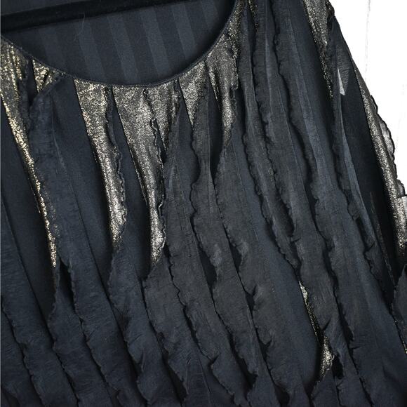 Vintage Sunny Leigh black/gold ruffle sleeveless tank top blouse sz petite small - Picture 4 of 8